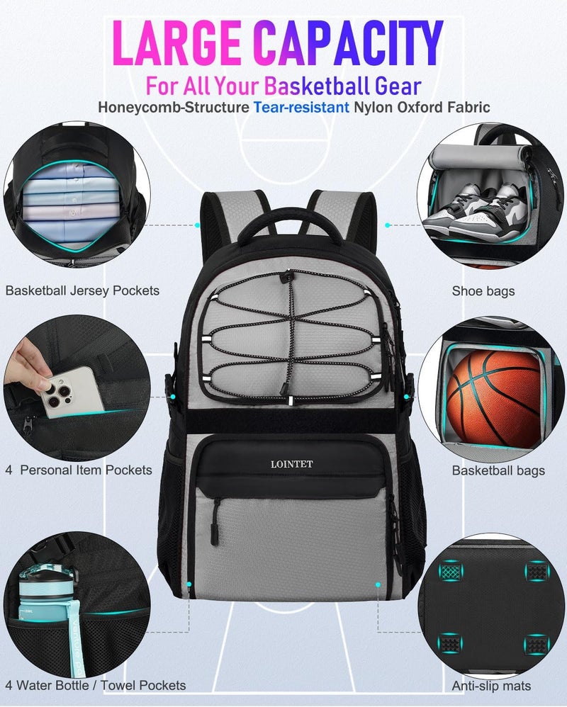 LOINTET Basketball Bag Backpack with Ball Holder Shoes Compartment, Large Basketball Accessories Sports Bag - Image 4